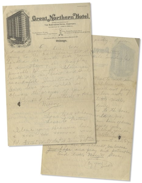 Moe Howard's Handwritten Poem Signed ''Moesy'' to Helen -- Circa 1924, on Verso of Partial Letter From Chicago on Great Northern Hotel Stationery Measuring 6'' x 9.5'' -- Very Good